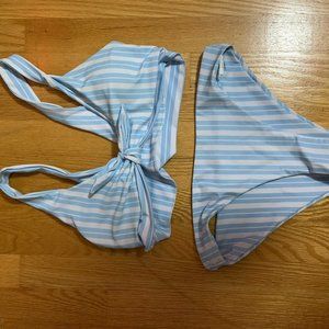 blue and white striped bikini